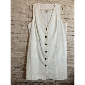 A New Day Dress Womens XXL White Full Button Front Beachy Lagom Cotton Plus